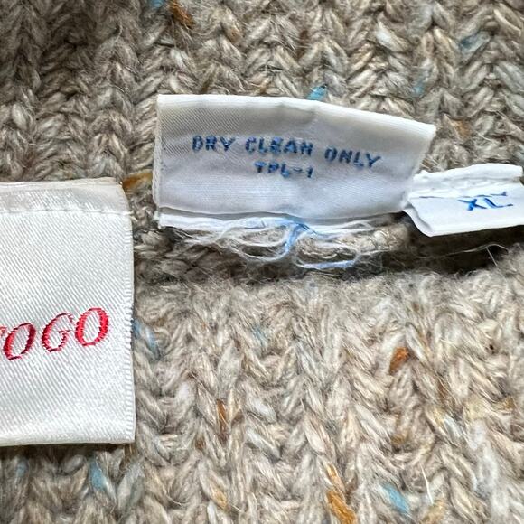 Vintage Y2K Chunky Knit Sweater XL Beige Cream Ribbed Turtleneck Cottage Cabin - Picture 12 of 13